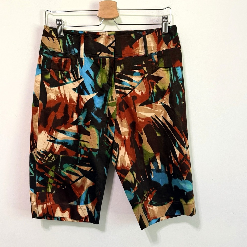 Cache Bermuda Shorts 4 Tropical Paint 13" Inseam Y2K Summer Party Cocktail 30x13